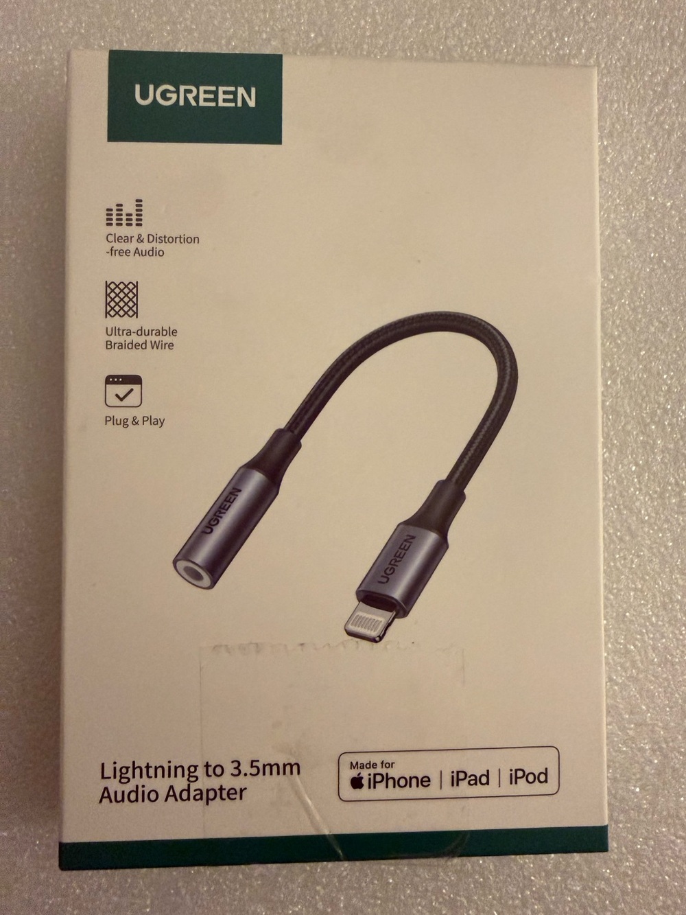 NIB UGREEN Lightning to 3.5mm Headphone Jack Adapter Apple MFi Certified